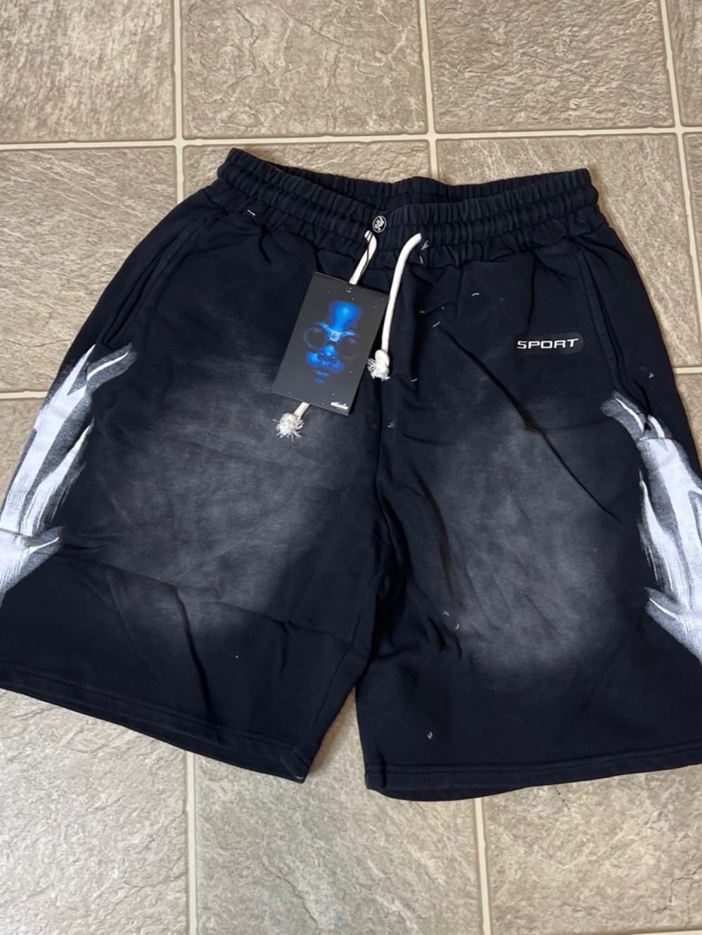 Sport Black Athletic Shorts with White Side Graphics